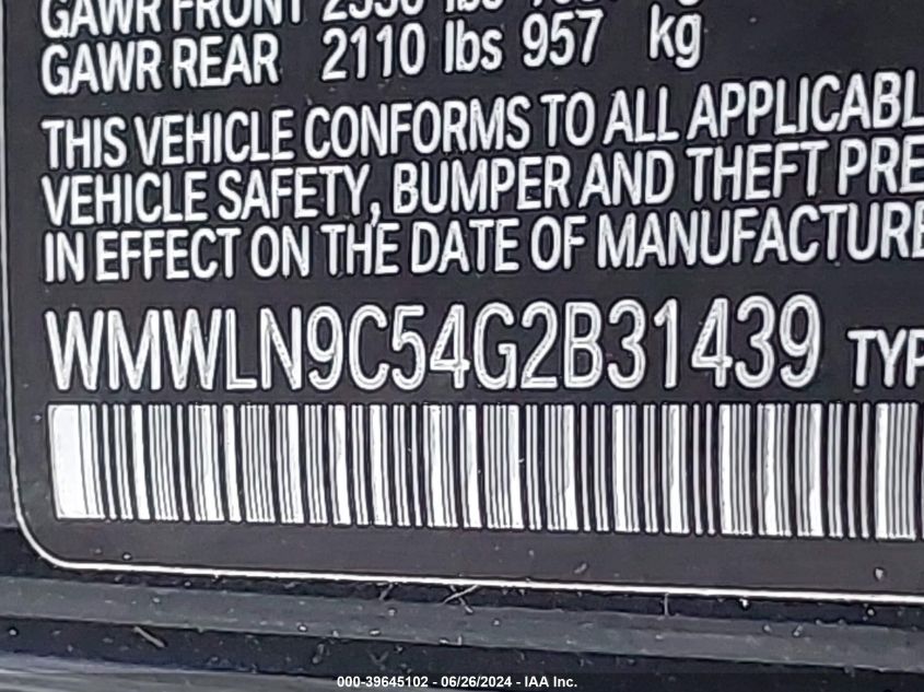 2016 Mini Clubman Cooper S VIN: WMWLN9C54G2B31439 Lot: 39645102