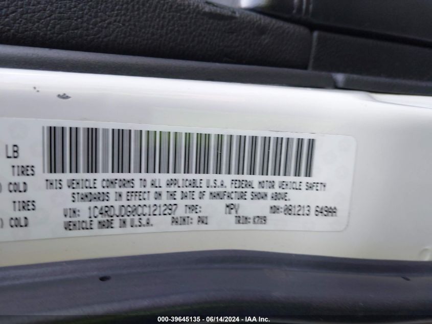 2012 Dodge Durango Crew VIN: 1C4RDJDG0CC121297 Lot: 39645135