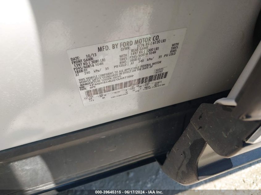 2014 Ford Explorer Xlt VIN: 1FM5K8D82EGA87389 Lot: 39645315