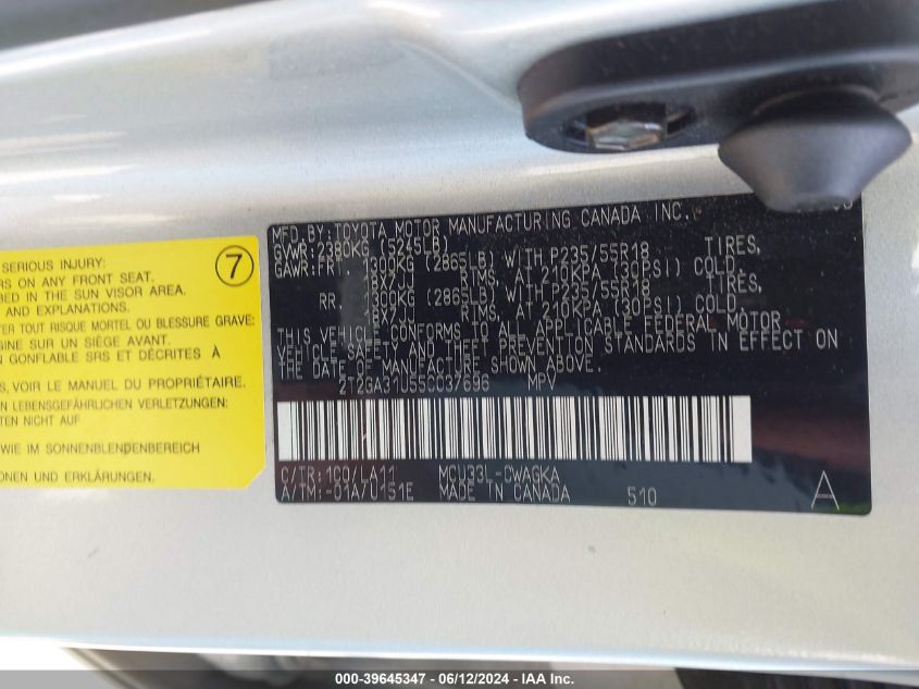 2005 Lexus Rx 330 VIN: 2T2GA31U55C037696 Lot: 39645347