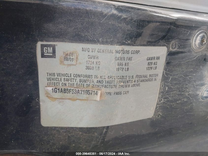 2010 Chevrolet Cobalt Ls VIN: 1G1AB5F53A7105714 Lot: 39645351