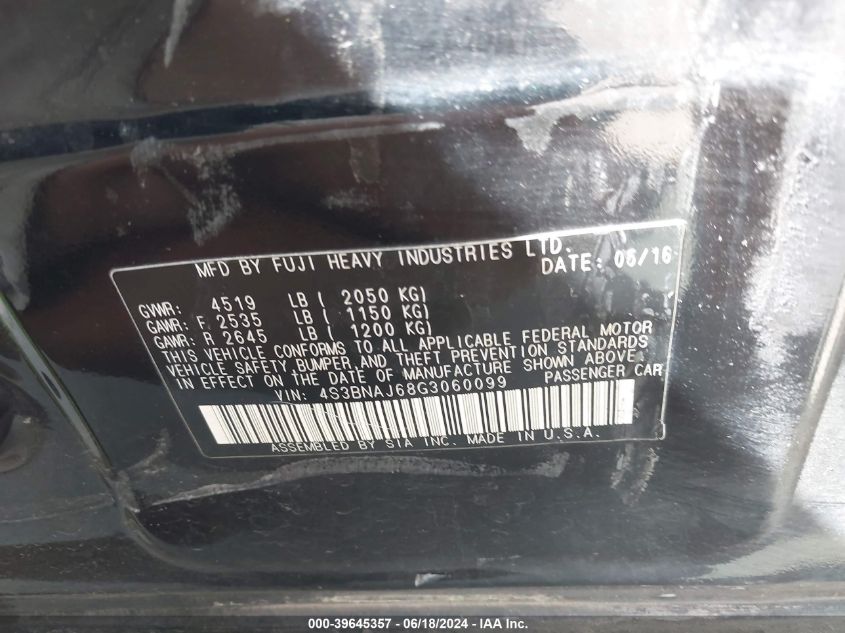 2016 Subaru Legacy 2.5I Limited VIN: 4S3BNAJ68G3060099 Lot: 39645357