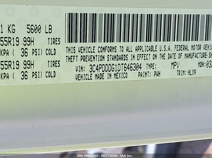 2013 Dodge Journey Crew VIN: 3C4PDDDG1DT646304 Lot: 39645360