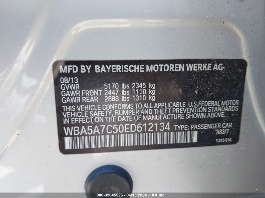 2014 BMW 528I xDrive VIN: WBA5A7C50ED612134 Lot: 39645526