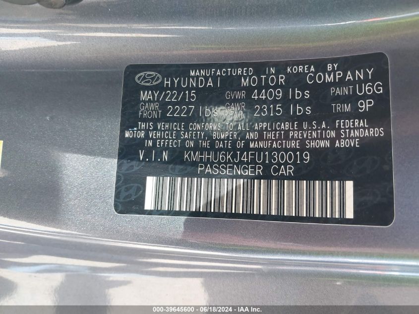 KMHHU6KJ4FU130019 2015 Hyundai Genesis 3.8 Ultimate