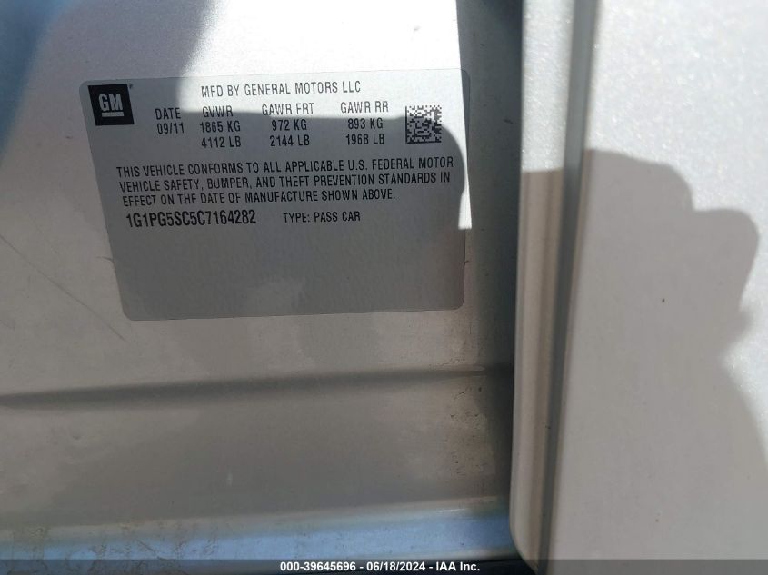 2012 Chevrolet Cruze 2Lt VIN: 1G1PG5SC5C7164282 Lot: 39645696