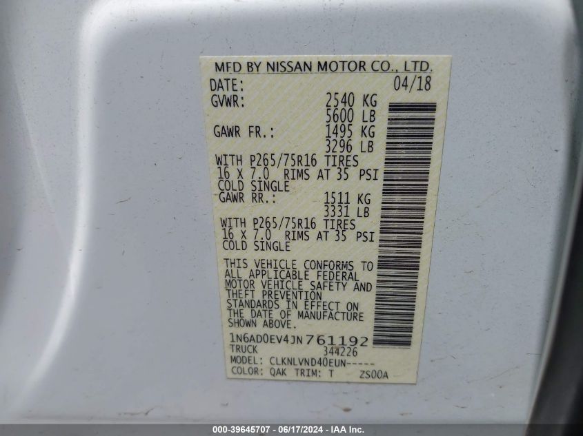 1N6AD0EV4JN761192 2018 NISSAN NAVARA - Image 17