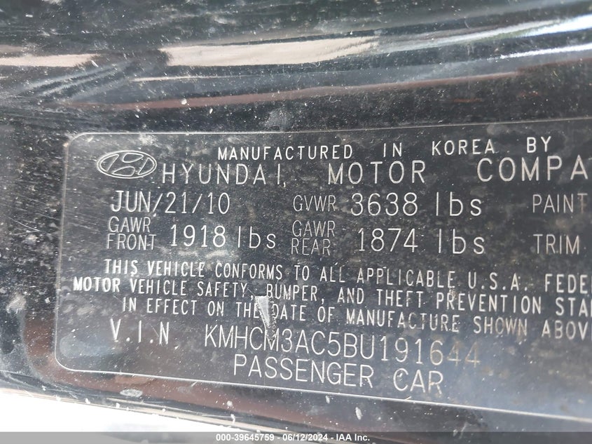 2011 Hyundai Accent Gl VIN: KMHCM3AC5BU191644 Lot: 39645759