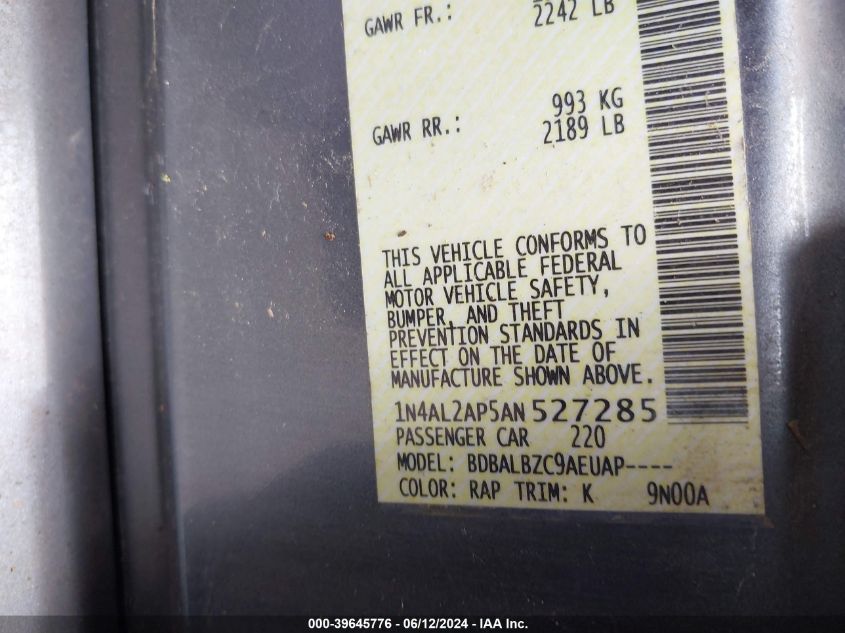 2010 Nissan Altima 2.5 S VIN: 1N4AL2AP5AN527285 Lot: 39645776