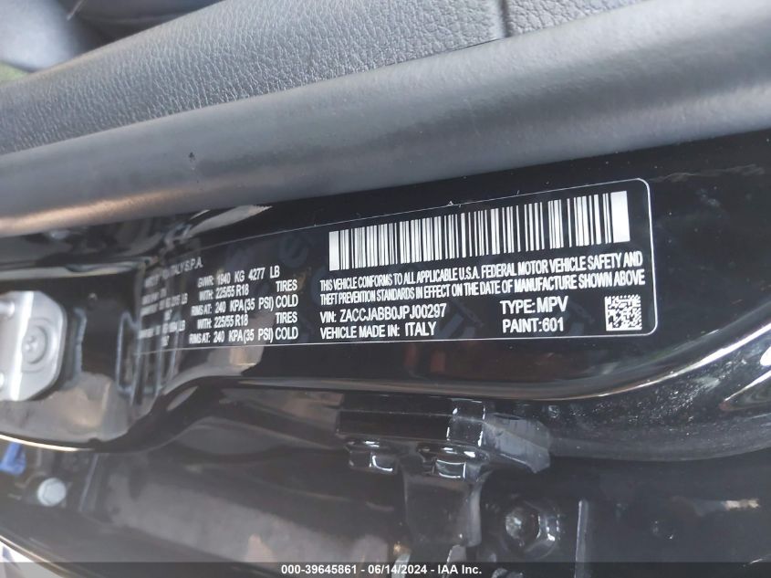 2018 Jeep Renegade Altitude Fwd VIN: ZACCJABB0JPJ00297 Lot: 39645861