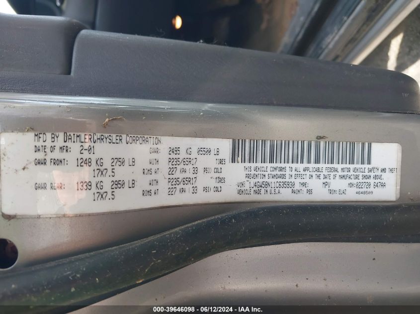 2001 Jeep Grand Cherokee Limited VIN: 1J4GW58N11C635930 Lot: 39646098
