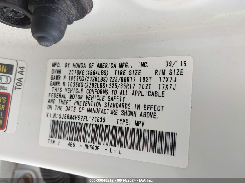 2015 HONDA CR-V EX - 5J6RM4H52FL125635