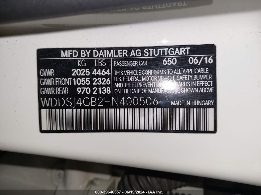 WDDSJ4GB2HN400506 2017 Mercedes-Benz Cla 250 4Matic