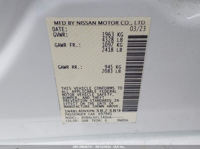 1N4BL4DVXPN382389 | 2023 NISSAN ALTIMA