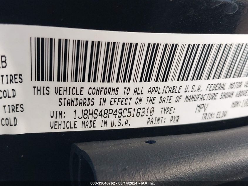 2009 Jeep Grand Cherokee Laredo VIN: 1J8HS48P49C516310 Lot: 39646762