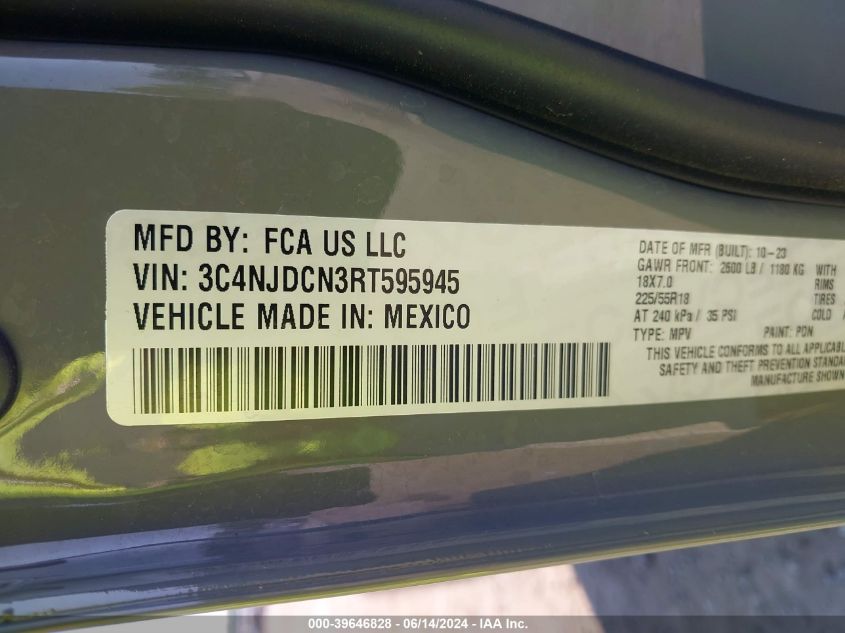 2024 Jeep Compass Limited 4X4 VIN: 3C4NJDCN3RT595945 Lot: 39646828