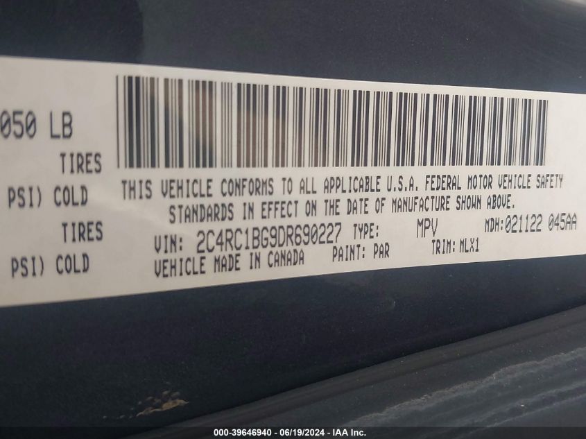 2013 Chrysler Town & Country Touring VIN: 2C4RC1BG9DR690227 Lot: 39646940