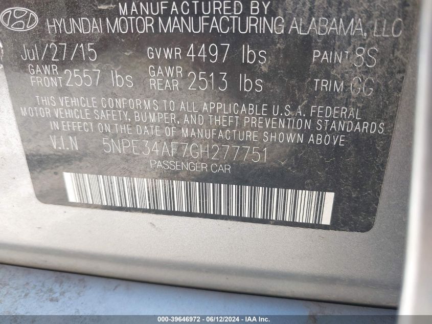 2016 HYUNDAI SONATA SPORT - 5NPE34AF7GH277751