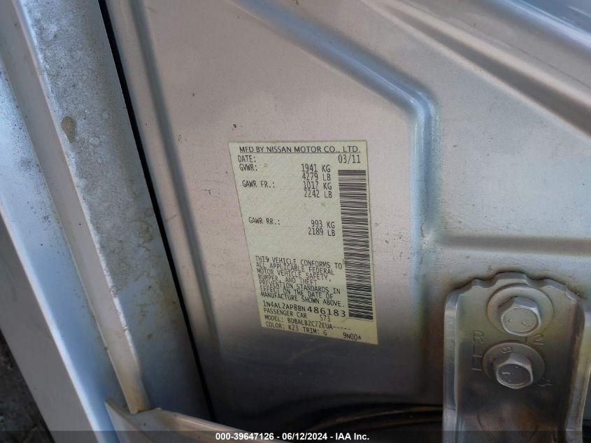 2011 Nissan Altima 2.5 S VIN: 1N4AL2AP8BN486183 Lot: 39647126