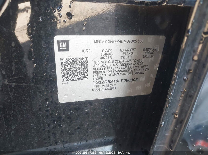 2020 Chevrolet Malibu Fwd Lt VIN: 1G1ZD5ST0LF090003 Lot: 39647369