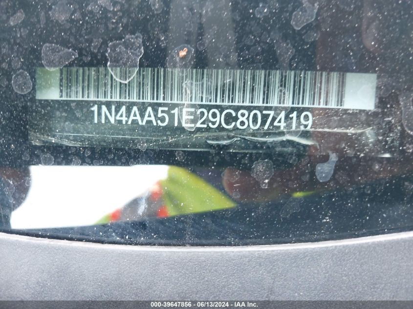 2009 Nissan Maxima 3.5 Sv VIN: 1N4AA51E29C807419 Lot: 39647856