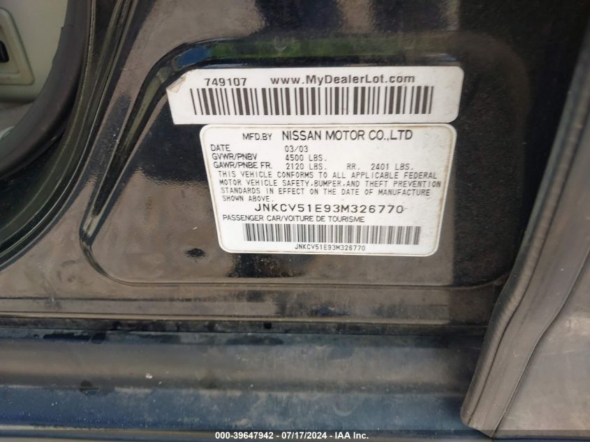 2003 Infiniti G35 Luxury Leather VIN: JNKCV51E93M326770 Lot: 39647942