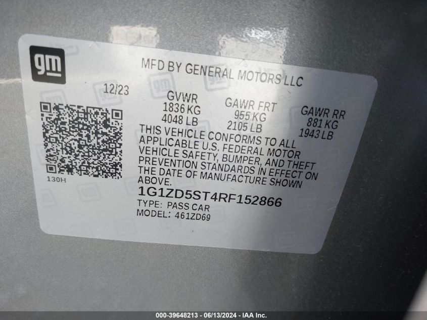 2024 CHEVROLET MALIBU LT - 1G1ZD5ST4RF152866