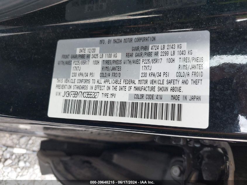 2021 Mazda Cx-5 Sport VIN: JM3KFBBM7M0355327 Lot: 39648215