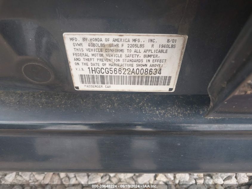 1HGCG56622A008634 2002 Honda Accord 2.3 Ex