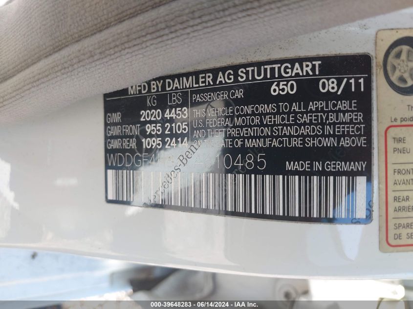 2012 Mercedes-Benz C 250 Luxury/Sport VIN: WDDGF4HBXCA610485 Lot: 39648283