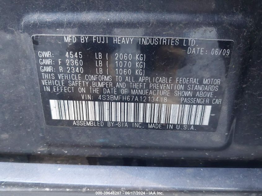 2010 Subaru Legacy 2.5Gt Premium VIN: 4S3BMFH67A1213418 Lot: 39648287