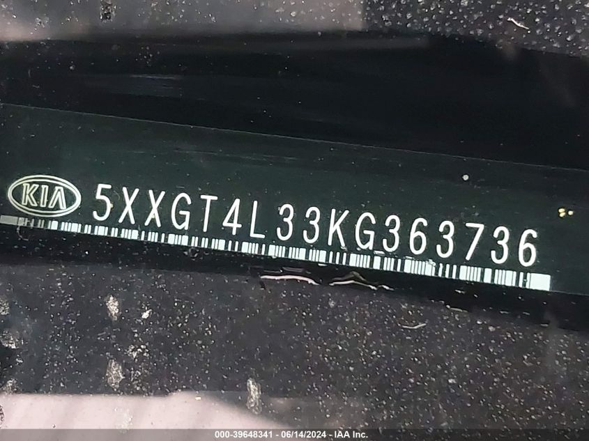 2019 Kia Optima Lx VIN: 5XXGT4L33KG363736 Lot: 39648341