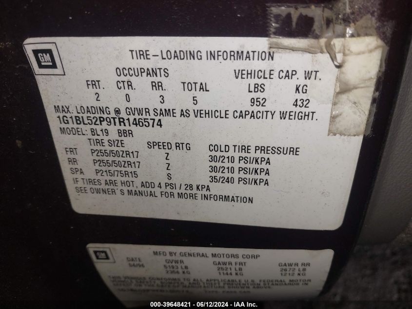 1996 Chevrolet Caprice / Impala Classic Ss VIN: 1G1BL52P9TR146574 Lot: 39648421