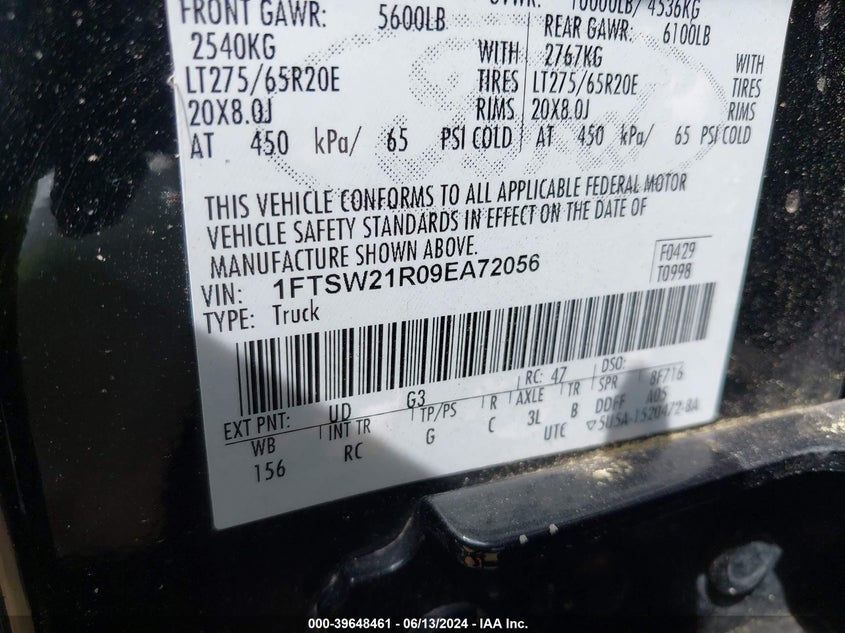 2009 Ford F-250 Fx4/Harley-Davidson/King Ranch/Lariat/Xl/Xlt VIN: 1FTSW21R09EA72056 Lot: 39648461