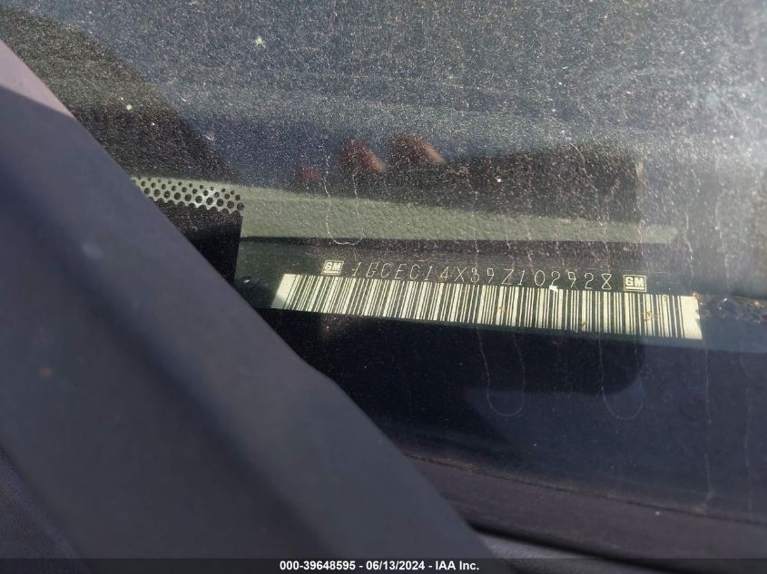 2009 Chevrolet Silverado 1500 Work Truck VIN: 1GCEC14X39Z102928 Lot: 39648595