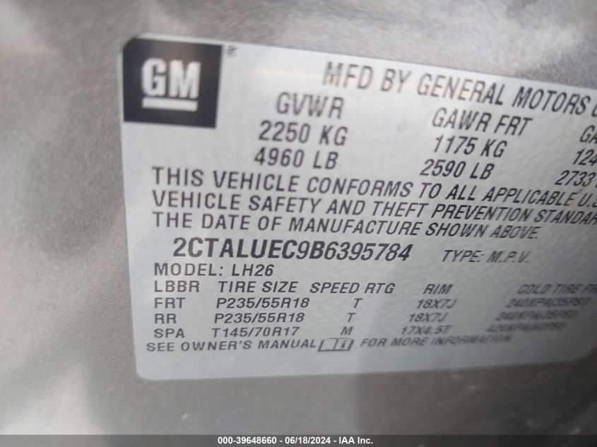 2011 GMC Terrain Slt-1 VIN: 2CTALUEC9B6395784 Lot: 39648660