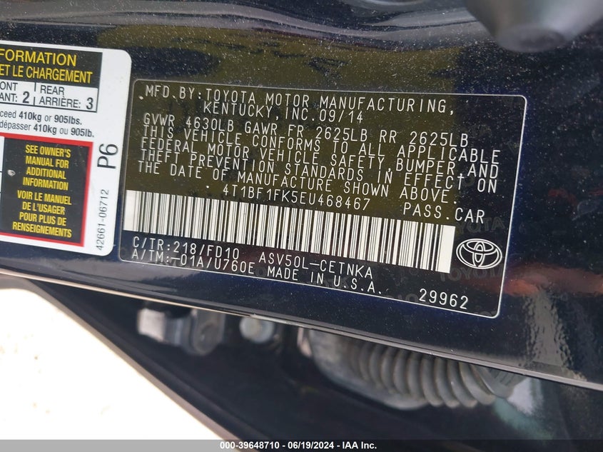 2014 Toyota Camry Le VIN: 4T1BF1FK5EU468467 Lot: 39648710