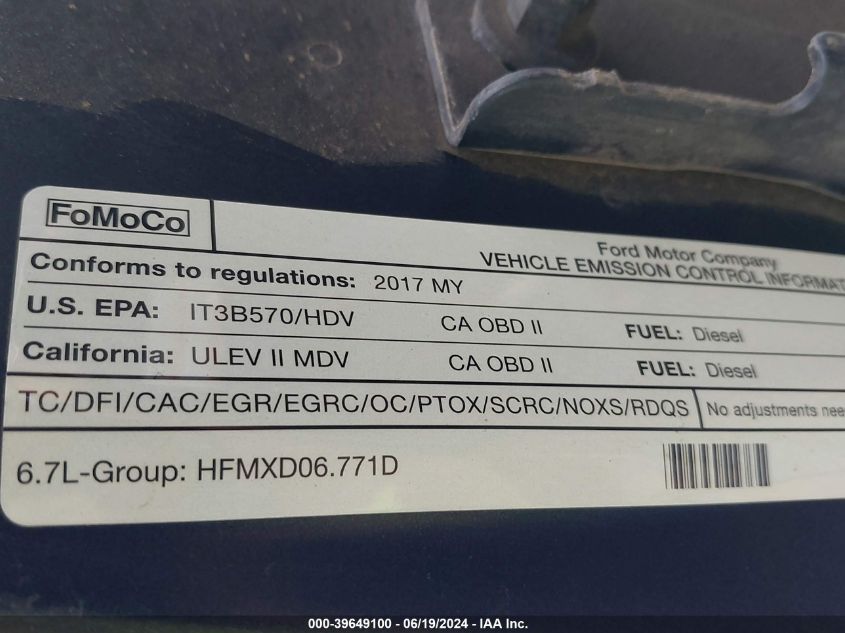 2017 Ford F-350 King Ranch VIN: 1FT8W3BT4HEF07895 Lot: 39649100