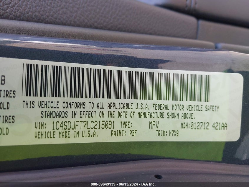 2020 Dodge Durango Pursuit Awd VIN: 1C4SDJFT7LC215091 Lot: 39649139