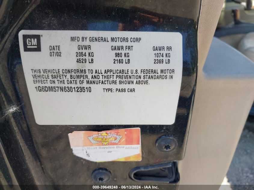 2003 Cadillac Cts VIN: 1G6DM57N630123510 Lot: 39649248