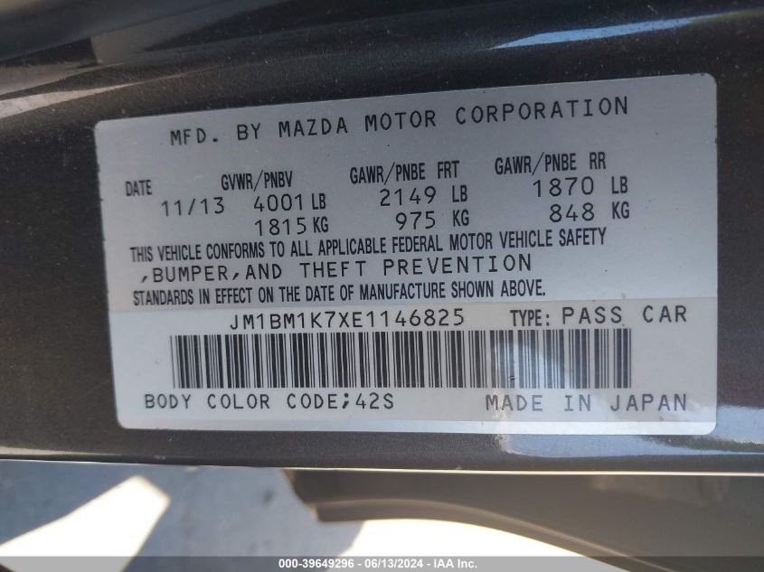 2014 Mazda Mazda3 I Sport VIN: JM1BM1K7XE1146825 Lot: 39649296