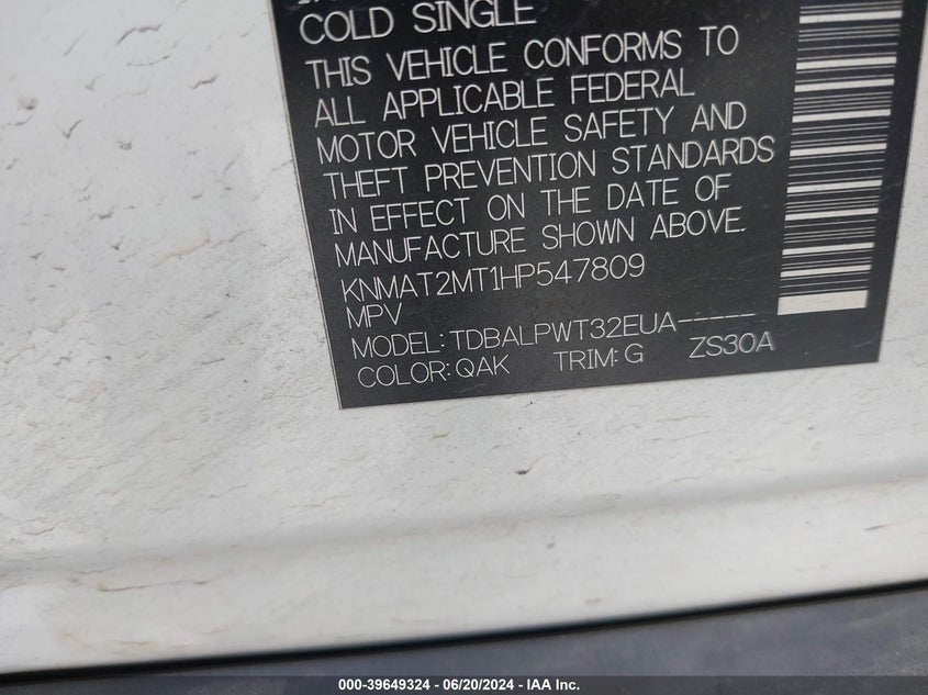 2017 Nissan Rogue S VIN: KNMAT2MT1HP547809 Lot: 39649324