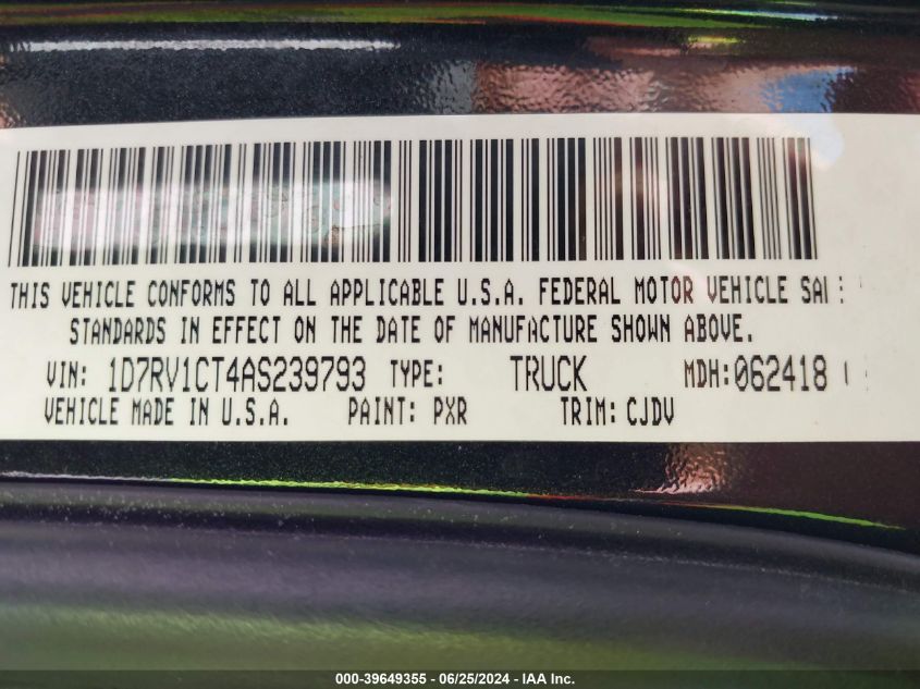 2010 Dodge Ram 1500 VIN: 1D7RV1CT4AS239793 Lot: 39649355