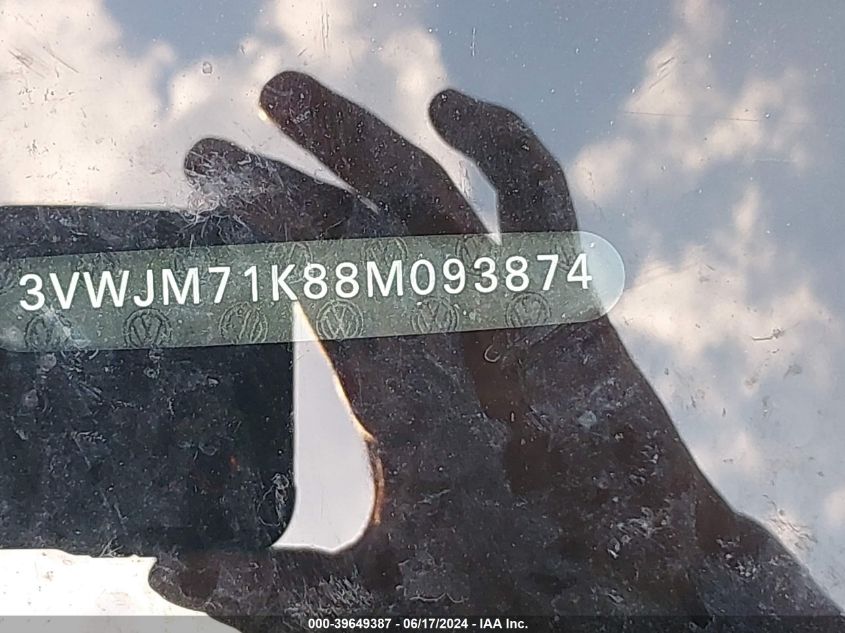 2008 Volkswagen Jetta S VIN: 3VWJM71K88M093874 Lot: 39649387