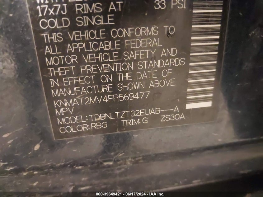 2015 Nissan Rogue Sv VIN: KNMAT2MV4FP569477 Lot: 39649421