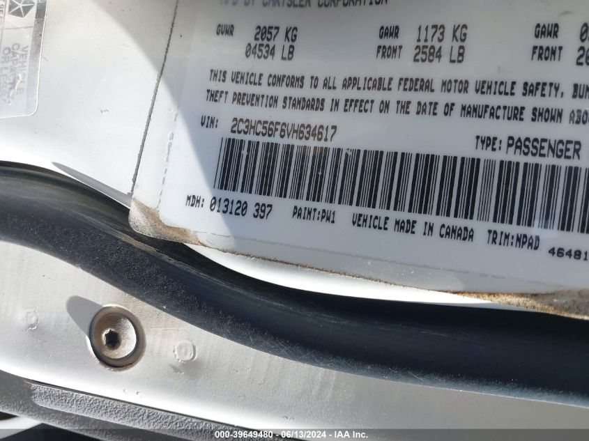 1997 Chrysler Lhs VIN: 2C3HC56F6VH634617 Lot: 39649480