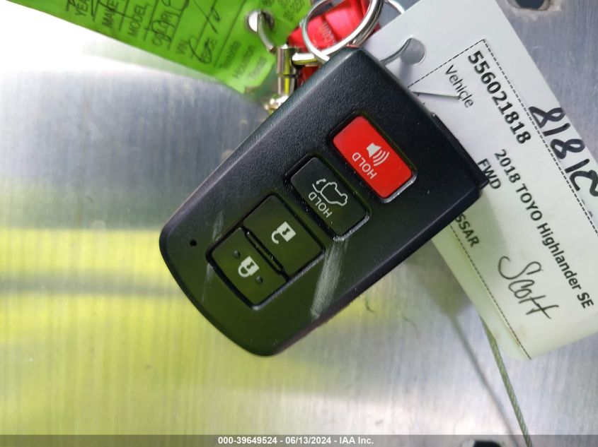 2018 Toyota Highlander Xle VIN: 5TDKZRFH9JS538016 Lot: 39649524