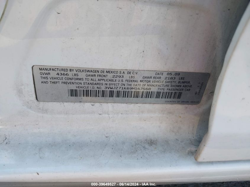 2009 Volkswagen Jetta S VIN: 3VWJZ71K69M167568 Lot: 39649527