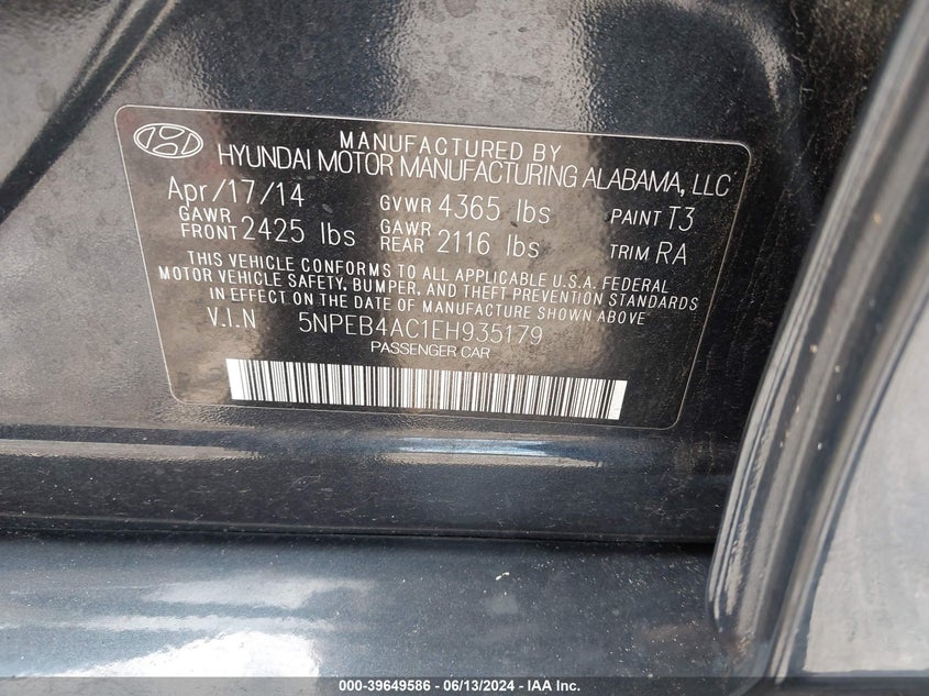2014 HYUNDAI SONATA GLS - 5NPEB4AC1EH935179
