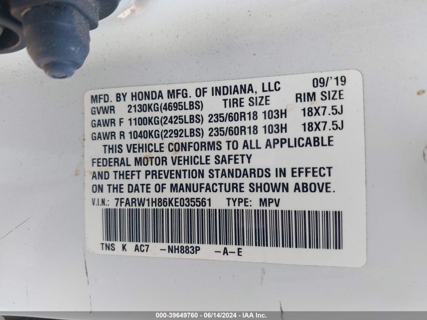 2019 HONDA CR-V EXL - 7FARW1H86KE035561